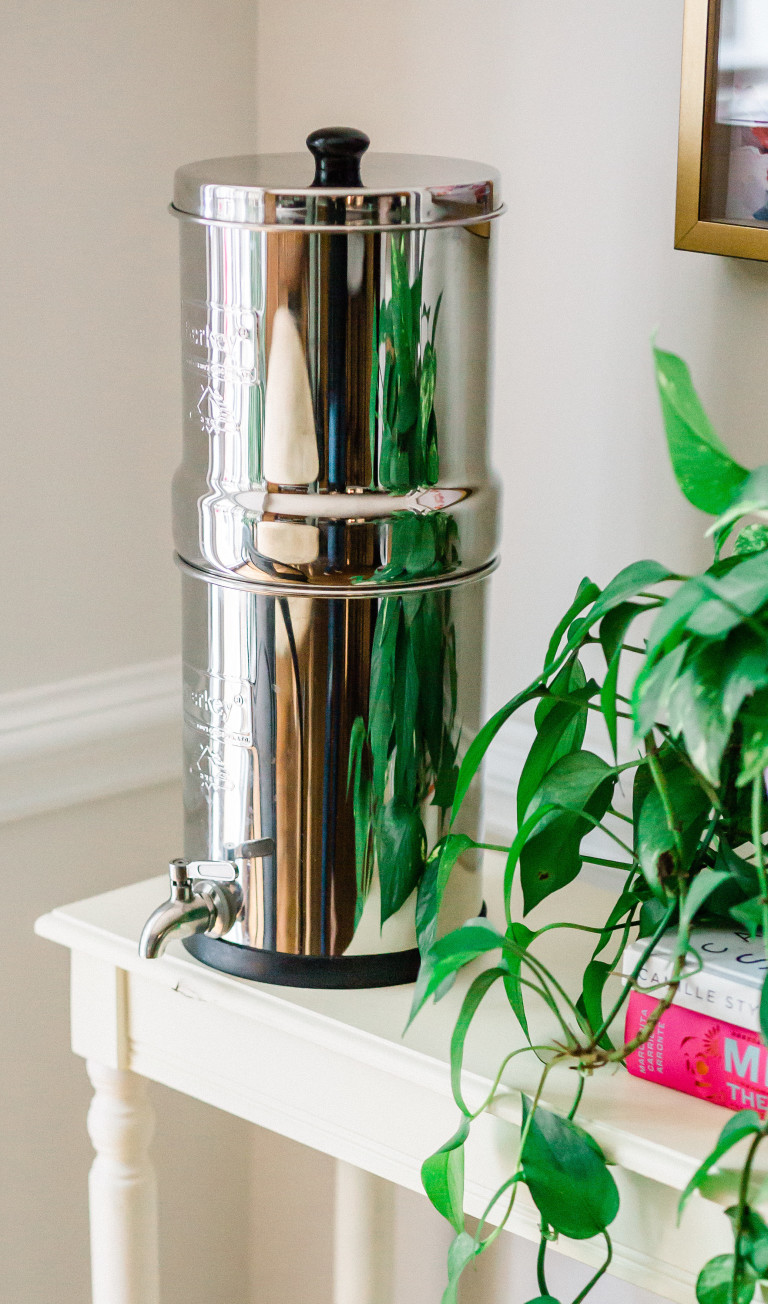 A Berkey Water Filter on a table