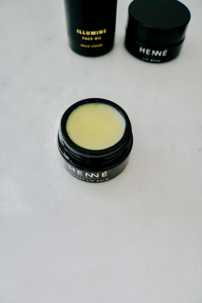 Henné Organics Lip Balm on counter