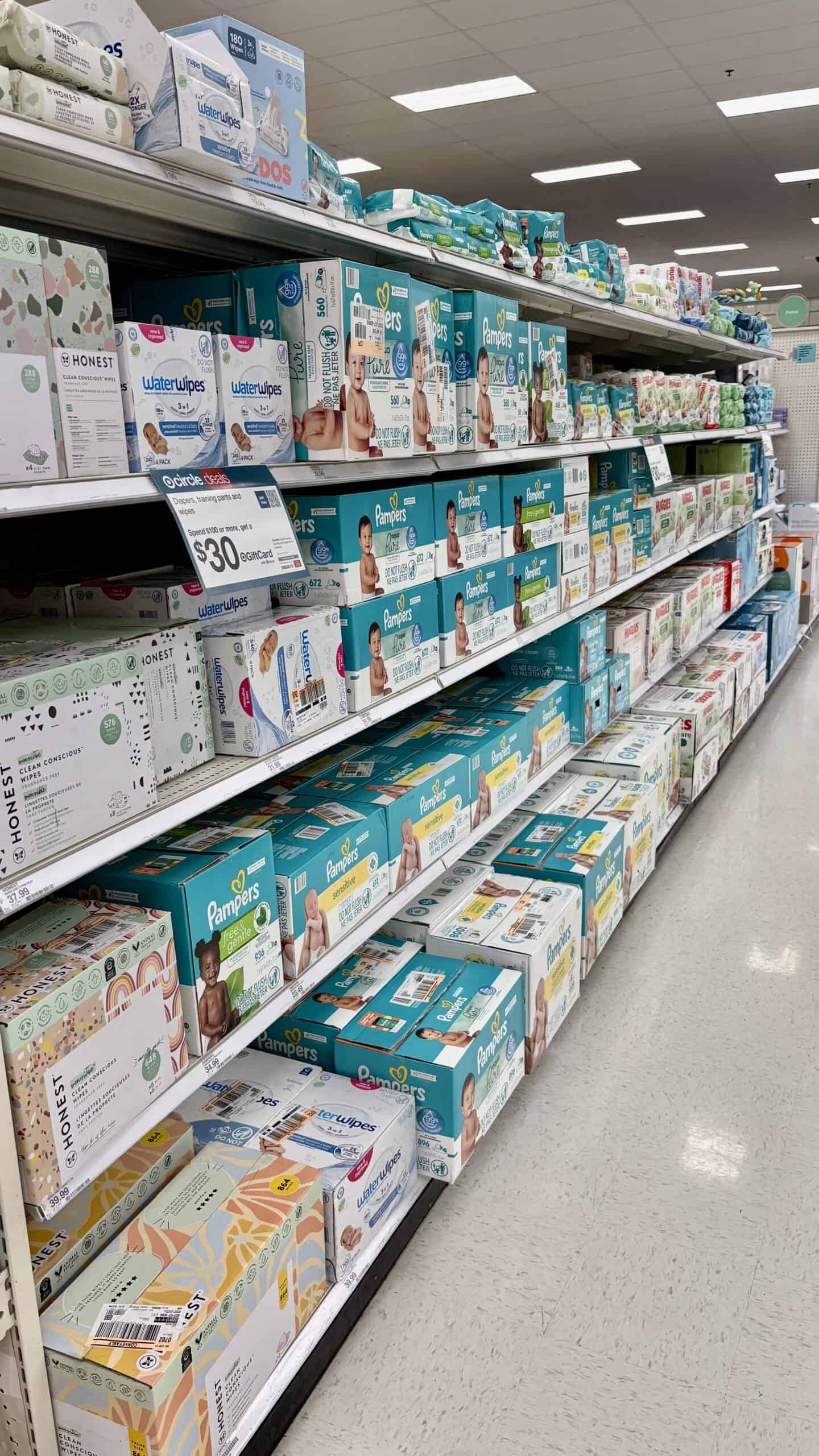 store aisle full of baby wipes