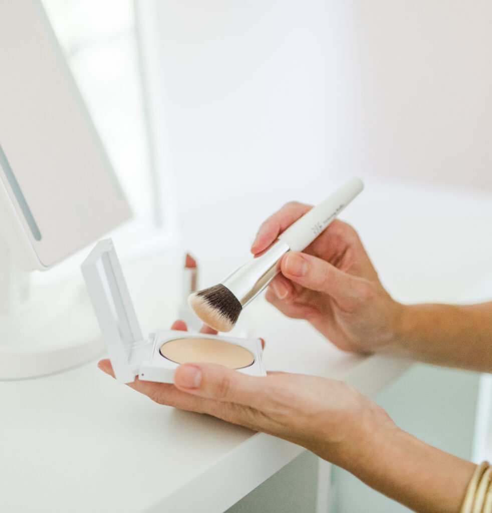 Freshly cleaned makeup brush ready to use
